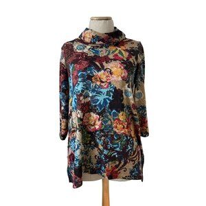 Ali Miles Womens SP Floral Print Cowl Neck Tunic Top Multicolor 3/4 Sleeve